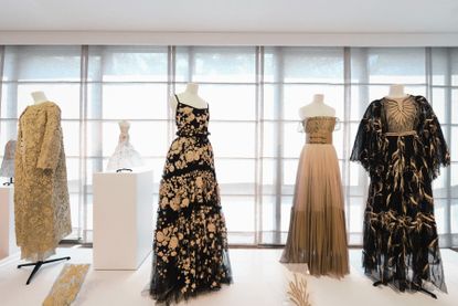 A series of Dior dresses featuring work by the Chanakya atelier