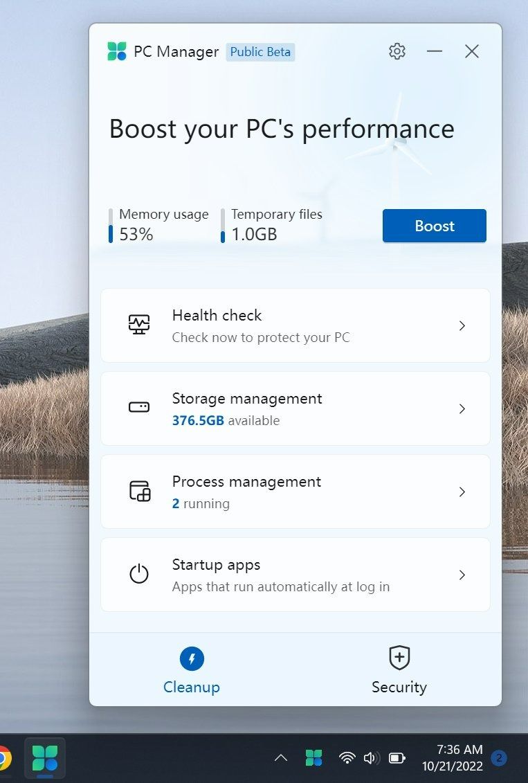 PC Manager app on Windows