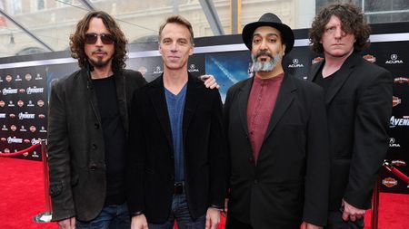 HOLLYWOOD, CA - APRIL 11: (L-R) Musicians Chris Cornell, Matt Cameron, Kim Thayil and Ben Shepherd of Soundgarden attend the premiere of Marvel Studios' "Marvel's The Avengers" held at the El Capitan Theatre on April 11, 2012 in Hollywood, California.