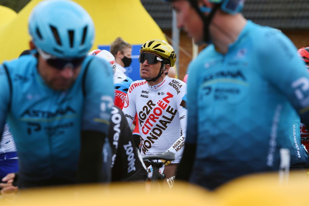HARELBEKE BELGIUM MARCH 26 Start Greg Van Avermaet of Belgium and AG2R Citren Team during the 64th E3 Saxo Bank Classic 2021 a 2039km race from Harelbeke to Harelbeke E3SaxobankClassic on March 26 2021 in Harelbeke Belgium Photo by Tim de WaeleGetty Images