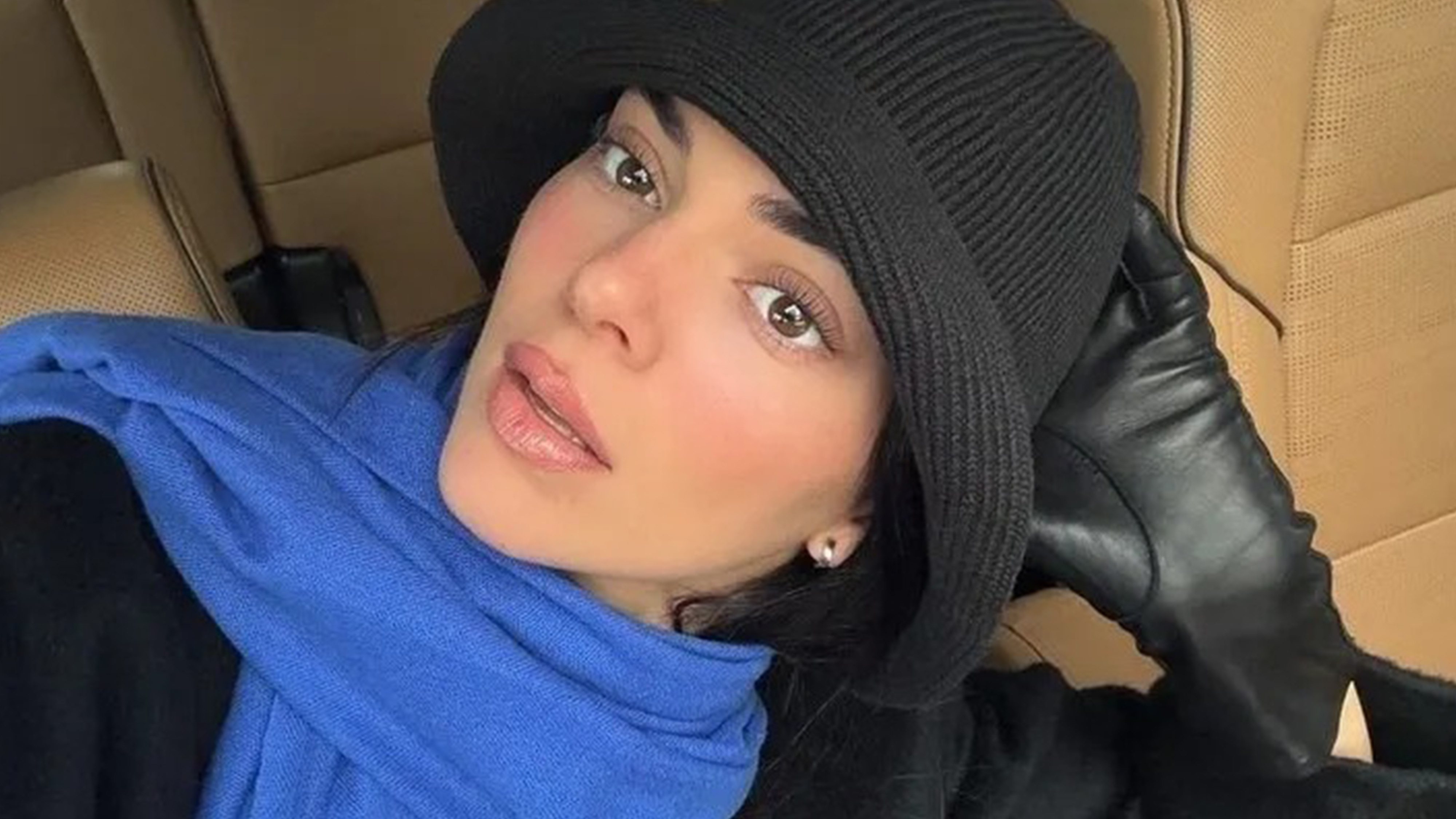 kendall jenner wearing a cashmere bucket hat