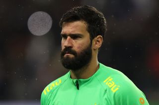 Alisson Becker ahead of a game between Brazil and Ghana in September 2022.