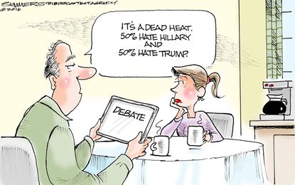Political cartoon U.S. debate Hillary Clinton Donald Trump