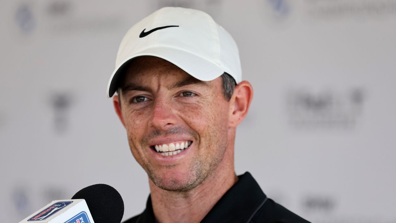 Rory McIlroy speaks to the media prior to the 2022 BMW Championshp