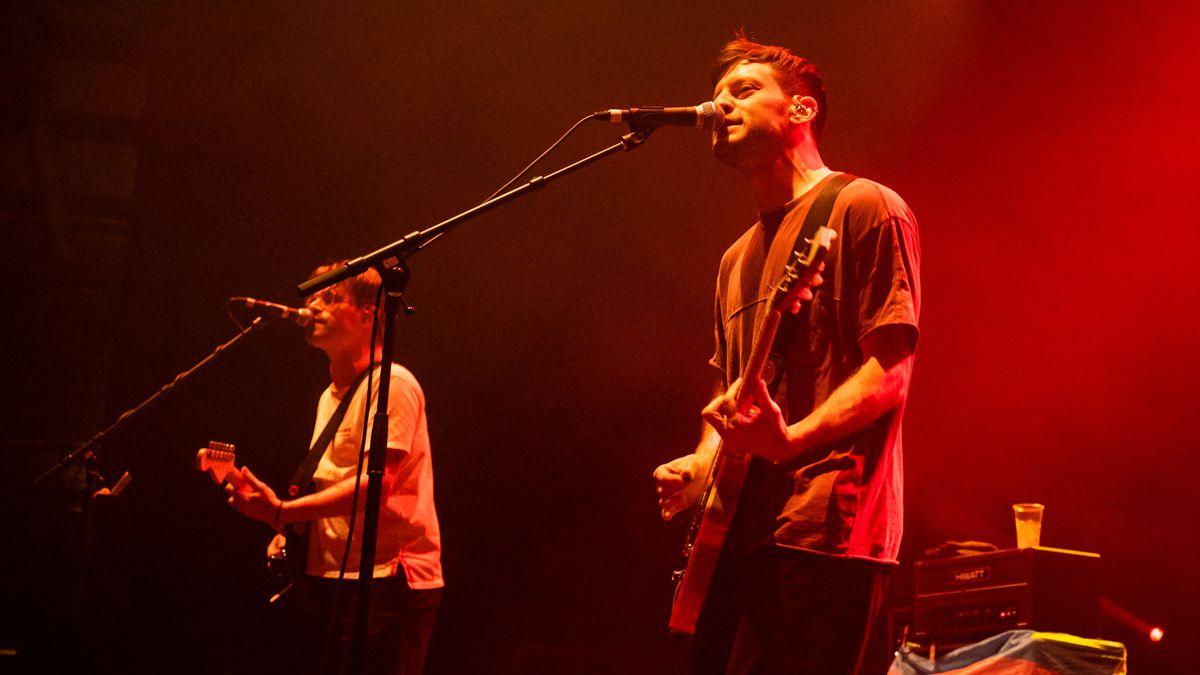 Steve Sladkowski and Stefan Babcock of Pup perform at The Roundhouse on October 14, 2022 in London, England.