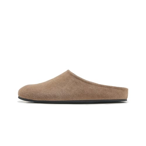 Atbell Women&#039;s Suede Clogs Round Toe Leopard Print Leather Mules Cork Footbed Clog With Arch Support Comfort Casual Slip-On Fall Shoes in Taupe Size 9