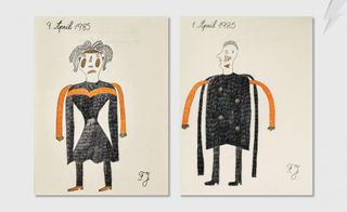 a pair of naive ’outsider art’ drawings by Johann Fischer