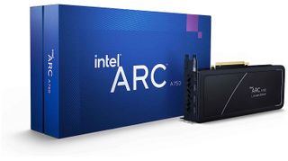 Intel Arc A750 Graphics card on a white background with box