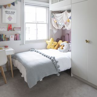 grey nursery with fitted wardrobe