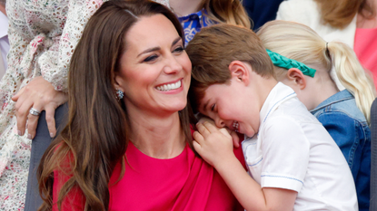 Catherine, Duchess of Cambridge and Prince Louis of Cambridge attend the Platinum Pageant on The Mall on June 5, 2022 in London, England. The Platinum Jubilee of Elizabeth II