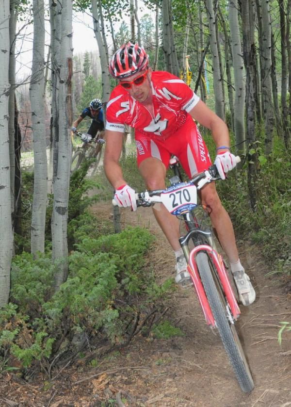 Todd Wells leading JHK through the aspen trees.