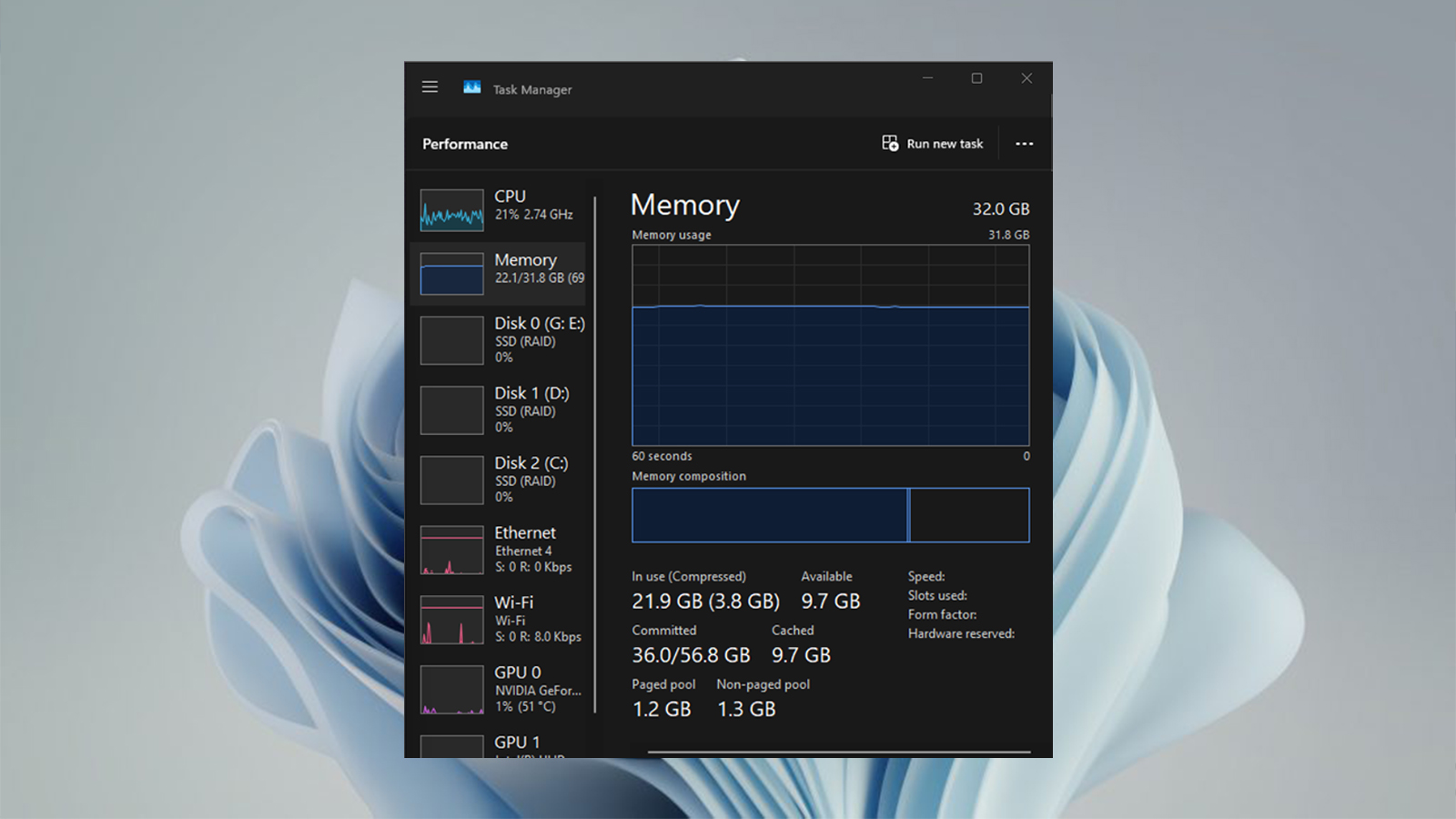 Windows Task Manager showing Memory Usage