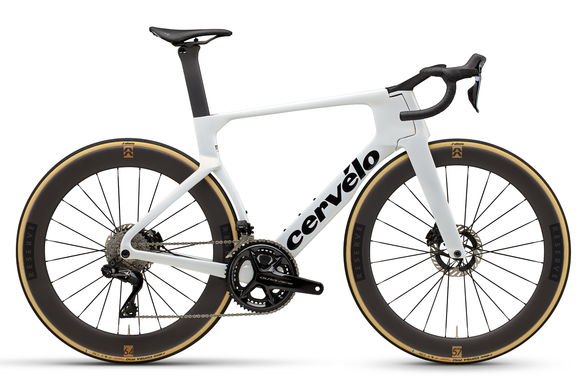 The new 2025 Cervelo S5 aero race bike in white