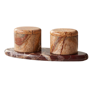 Zetes Tan and Red Marble Salt Cellars, Set of 3