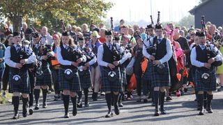 pipe band at kessock ferry swim