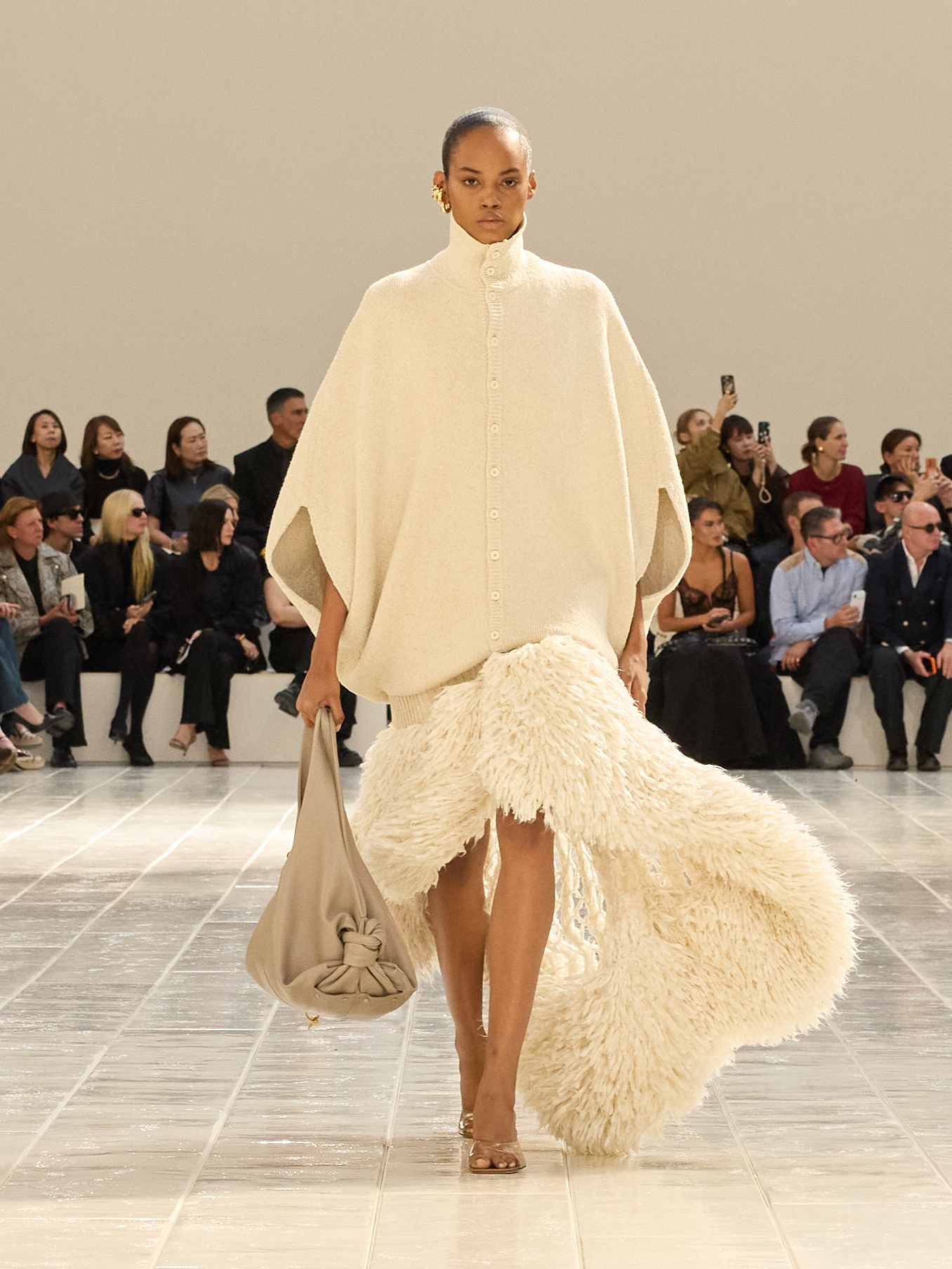 A model walking in the Balenciaga Summer 2027 show during Paris Fashion Week.