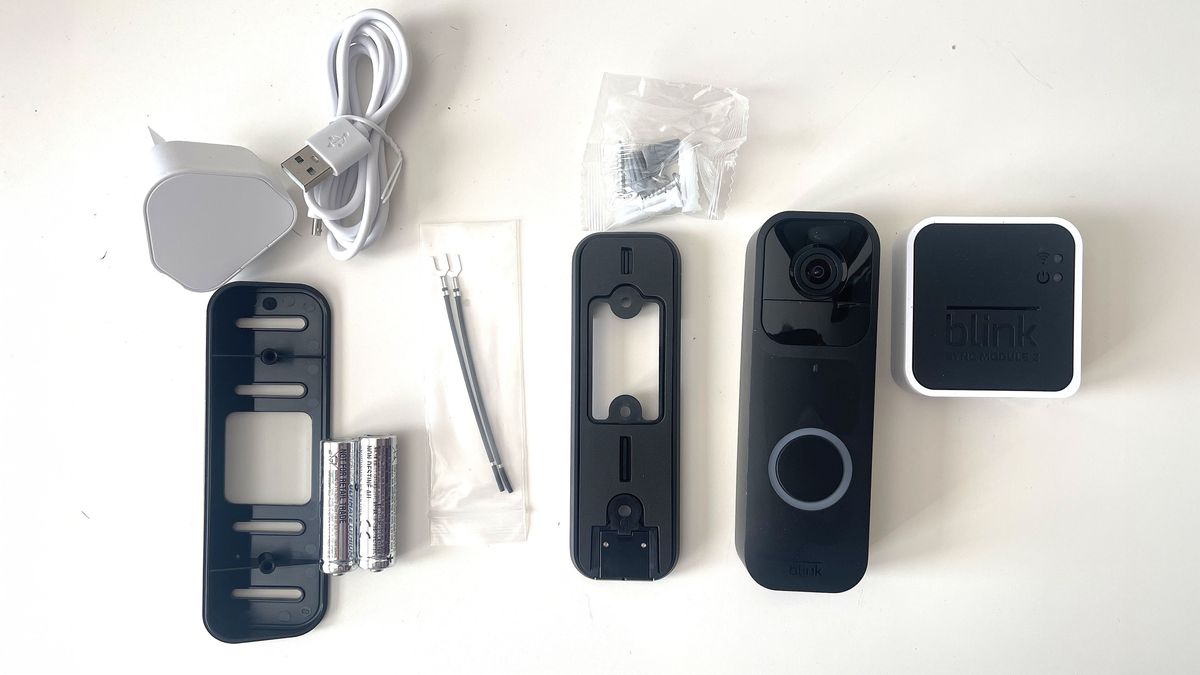 Blink Video Doorbell components laid out on table
