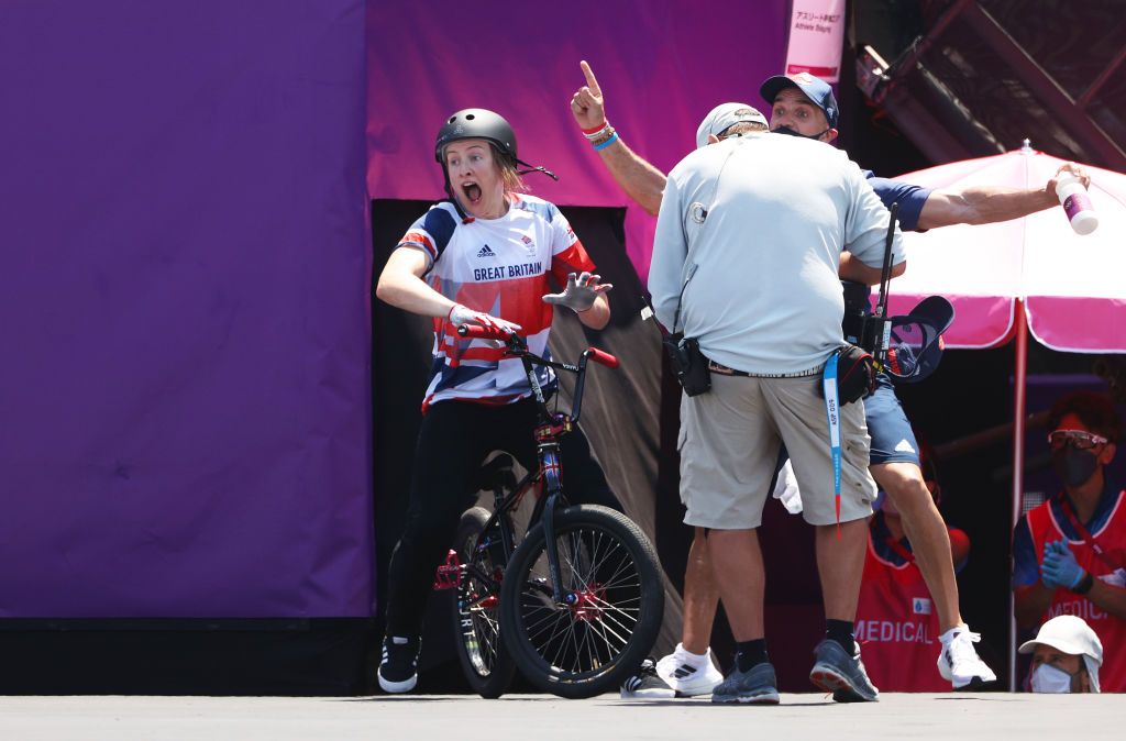 TOKYO JAPAN AUGUST 01 Charlotte Worthington of Team Great Britain reacts to his second run score during the Womens Park Final of the BMX Freestyle on day nine of the Tokyo 2020 Olympic Games at Ariake Urban Sports Park on August 01 2021 in Tokyo Japan Photo by Ezra ShawGetty Images