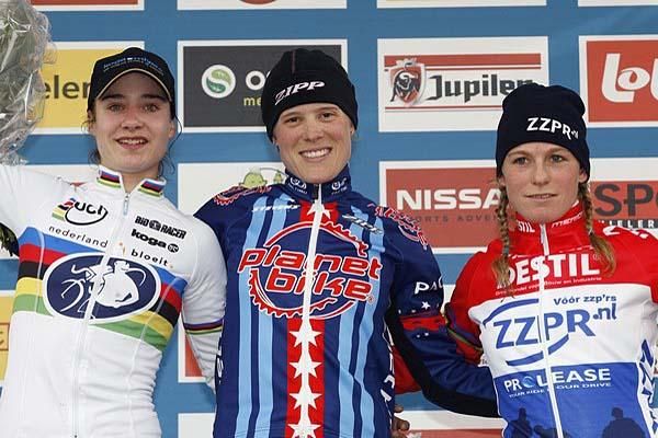 Elite women's podium: Marianne Vos (Ned), Katherine Compton (USA), Daphny van den Brandt