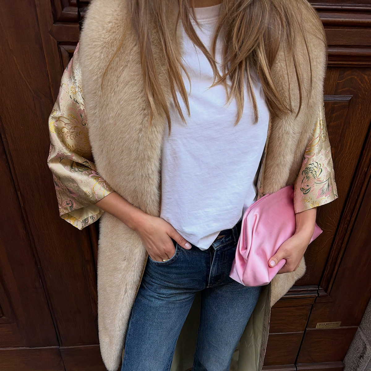 Influencer wearing trendy satin items