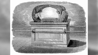 An engraved vintage illustration image of the Ark of the Covenant of the Old Testament Bible from a Victorian book dated 1883 that is no longer in copyright.