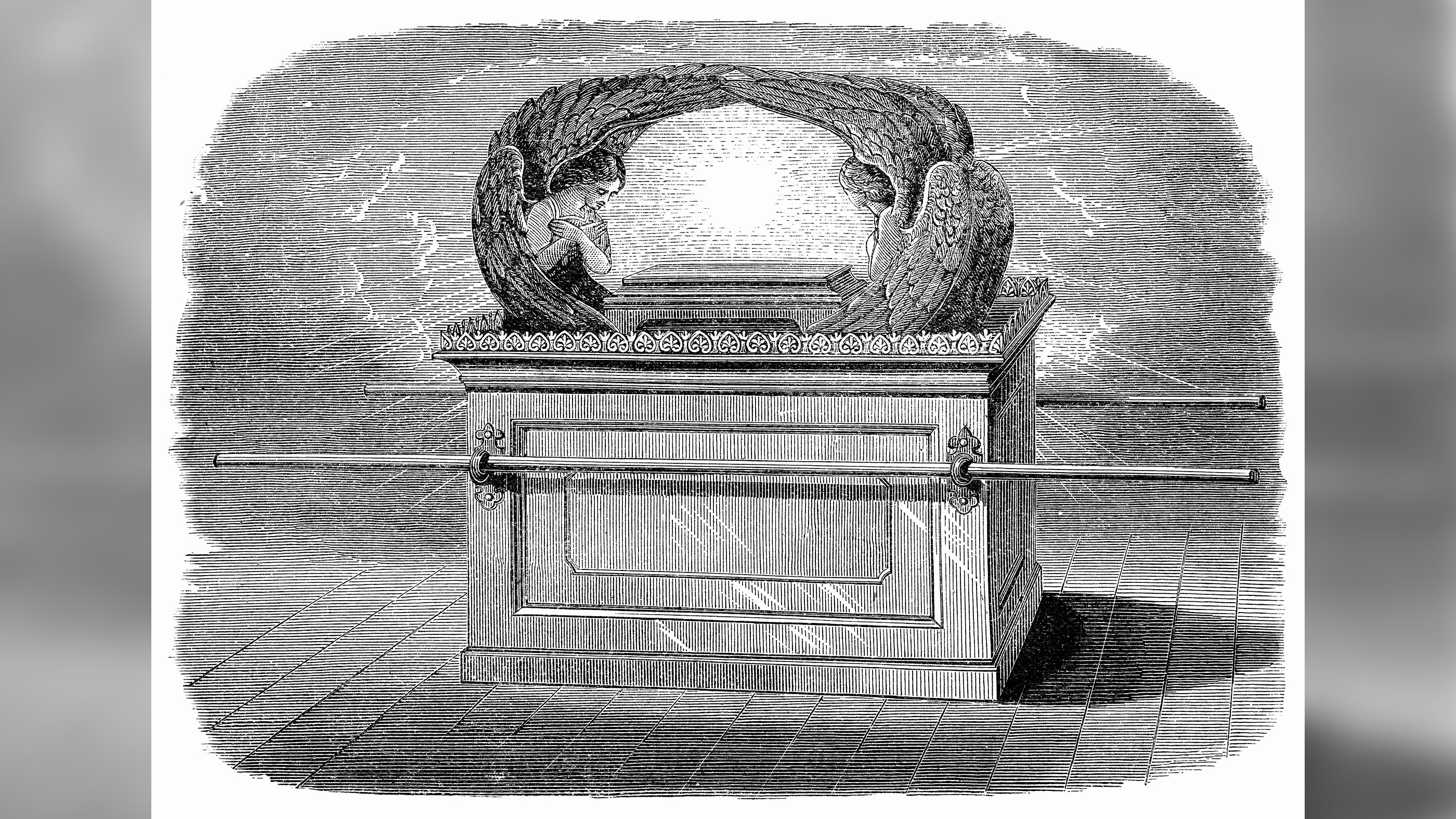 An engraved vintage illustration image of the Ark of the Covenant of the Old Testament Bible from a Victorian book dated 1883 that is no longer in copyright.
