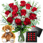 Prestige Flowers, 12 Red Roses and Chocolates