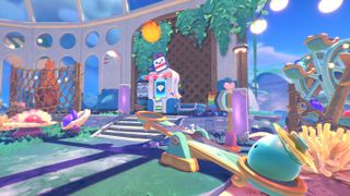 Slime Rancher 2's slimes play in their conservatory in the Prontomart update