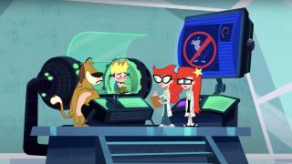 Johnny sitting in the middle of an experiment in Johnny Test.