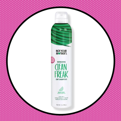 not your mother's clean freak dry shampoo in a pink circle