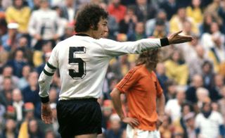 Germany and Bayern Munich defender Franz Beckenbauer playing at the World Cup