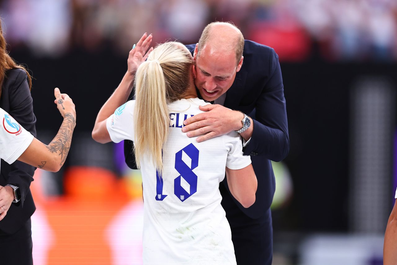 Prince William hugs winning goal scorer Chloe Kelly