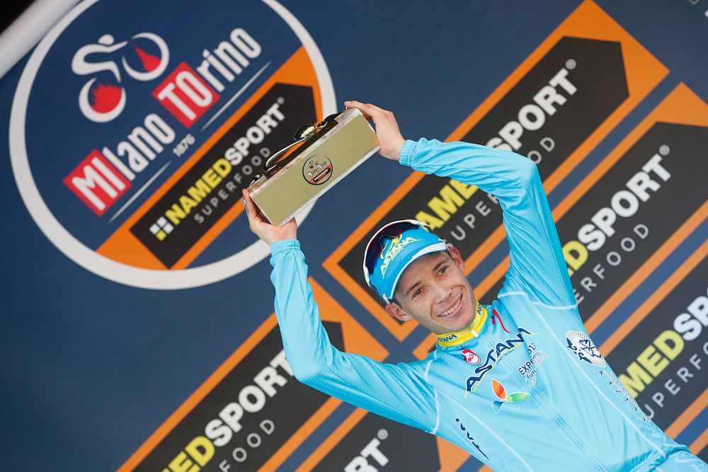 Miguel Angel Lopez on the Milano-Torino podium