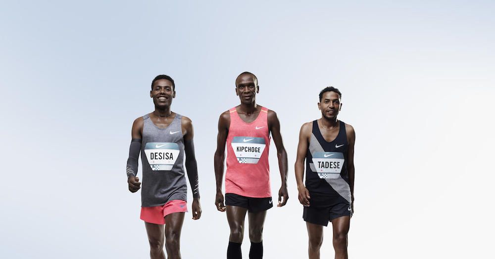 Lelisa Desisa (left), Eliud Kipchoge (center) and Zersenay Tadese (right) are the three athletes who will try to run a marathon in less than 2 hours as part of Nike&#039;s Breaking2 project.