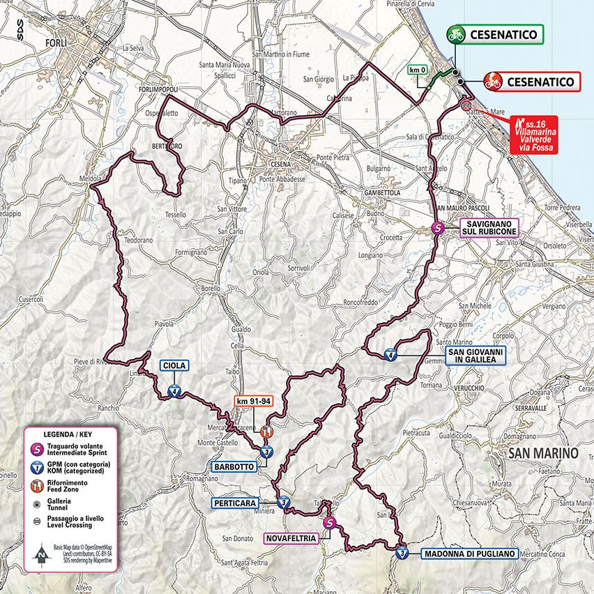 2020 Giro d'Italia stage 12 map