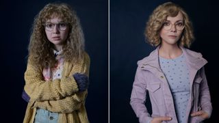 A 2 split image of Samantha Hanratty as teen Misty and Christina Ricci as adult Misty, in 'Yellowjackets.'