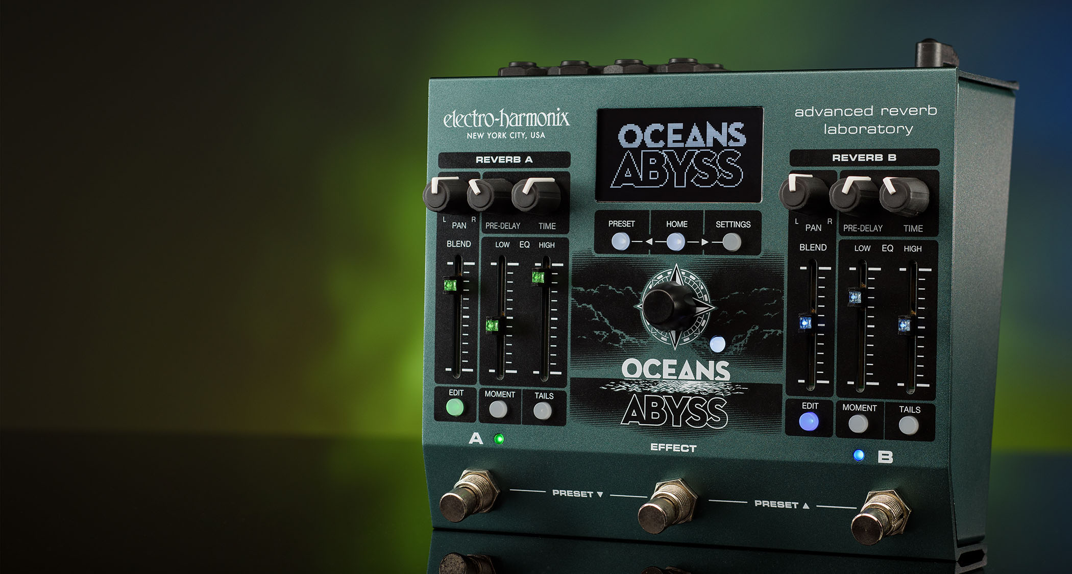 Electro-Harmonix Oceans Abyss Advanced Reverb Laboratory: not so much a reverb pedal as a MIDI-enabled workstation.