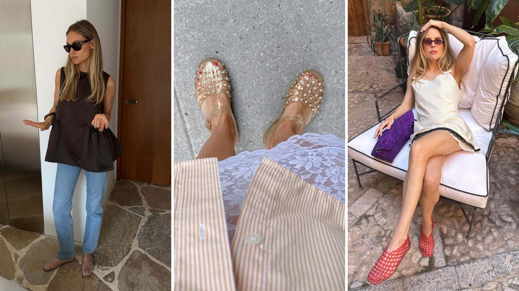 three influencers wearing jelly shoes