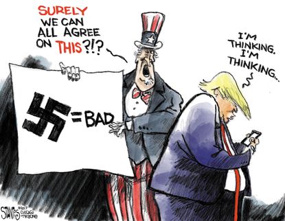 Political cartoon U.S. Trump tweet Nazi white supremacy both sides