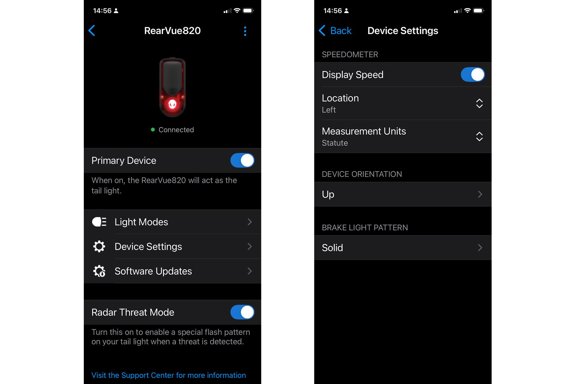Garmin Varia App settings screens