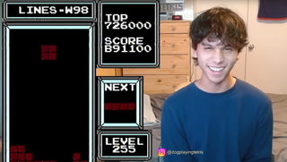 Moments before the first-ever &quot;Rebirth&quot; in NES Tetris is achieved by a human player at Level 255.