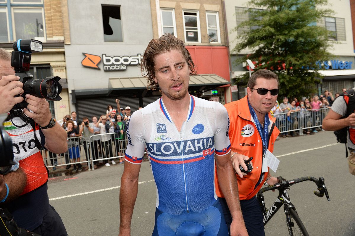 Peter Sagan was a happy and exhausted man after winning the world title