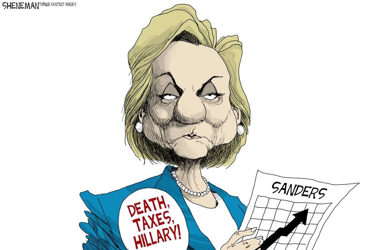 Political Cartoon U.S. Clinton Sanders 2016