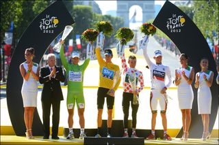 Jersey winners on podium, Tour de france 2012, stage 20
