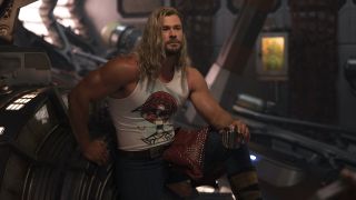 Chris Hemsworth as Thor sitting in spaceship in Thor: Love and Thunder