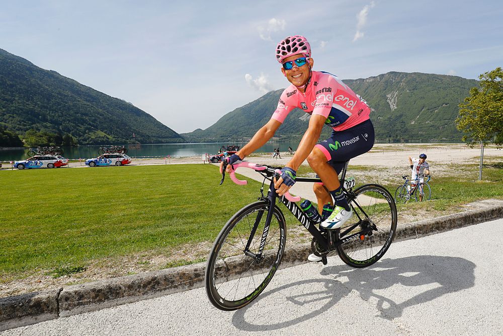 Andrey Amador (Movistar) in the maglia rosa stage 14