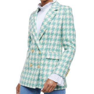 Holland Cooper Double Breasted Blazer Large Scale Teal Houndstooth