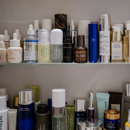 A photo of a skincare shelf