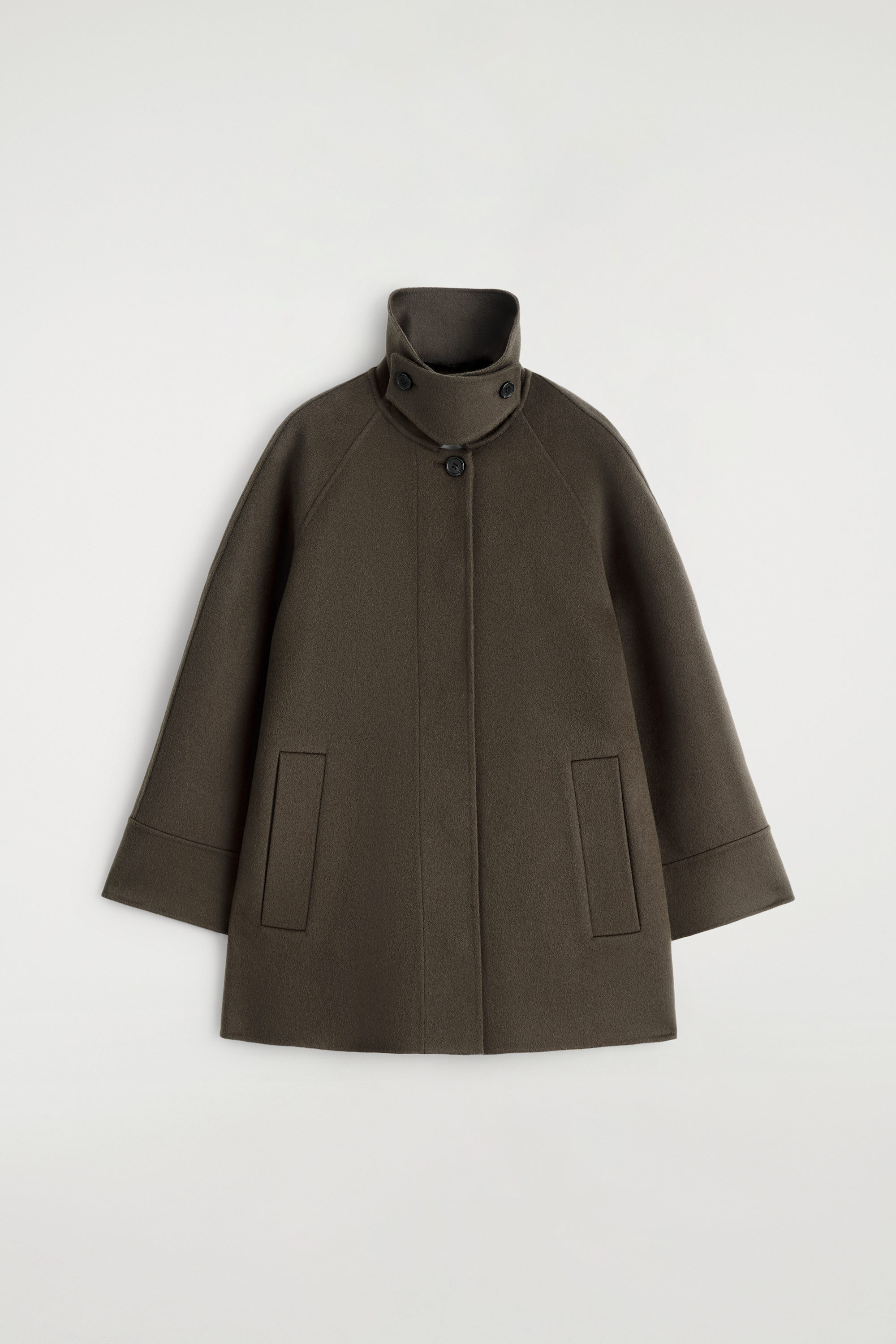 Funnel-Neck Double-Faced Wool Short Coat
