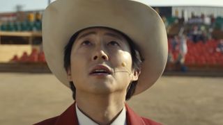 Steven Yeun as Ricky "Jupe" Park during one of the best sci-fi movies, Nope.